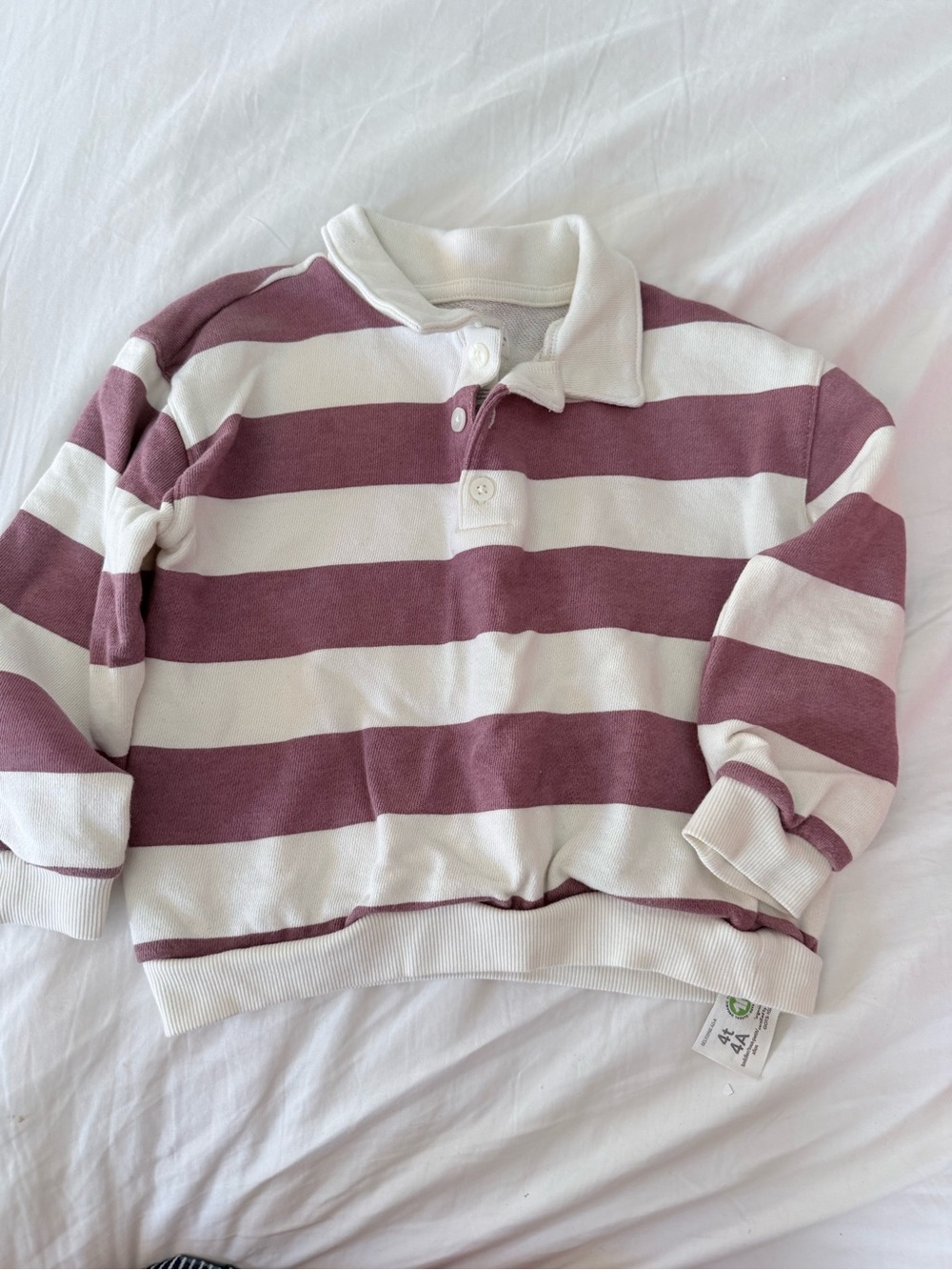 Kids Rugby-Stripe Pullover Hoodie - White & Mauve